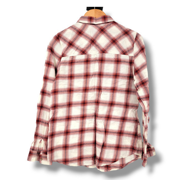 Maurices Women's Cotton Plaid Button Down Flannel Shirt Red White Size Small - Picture 2 of 9